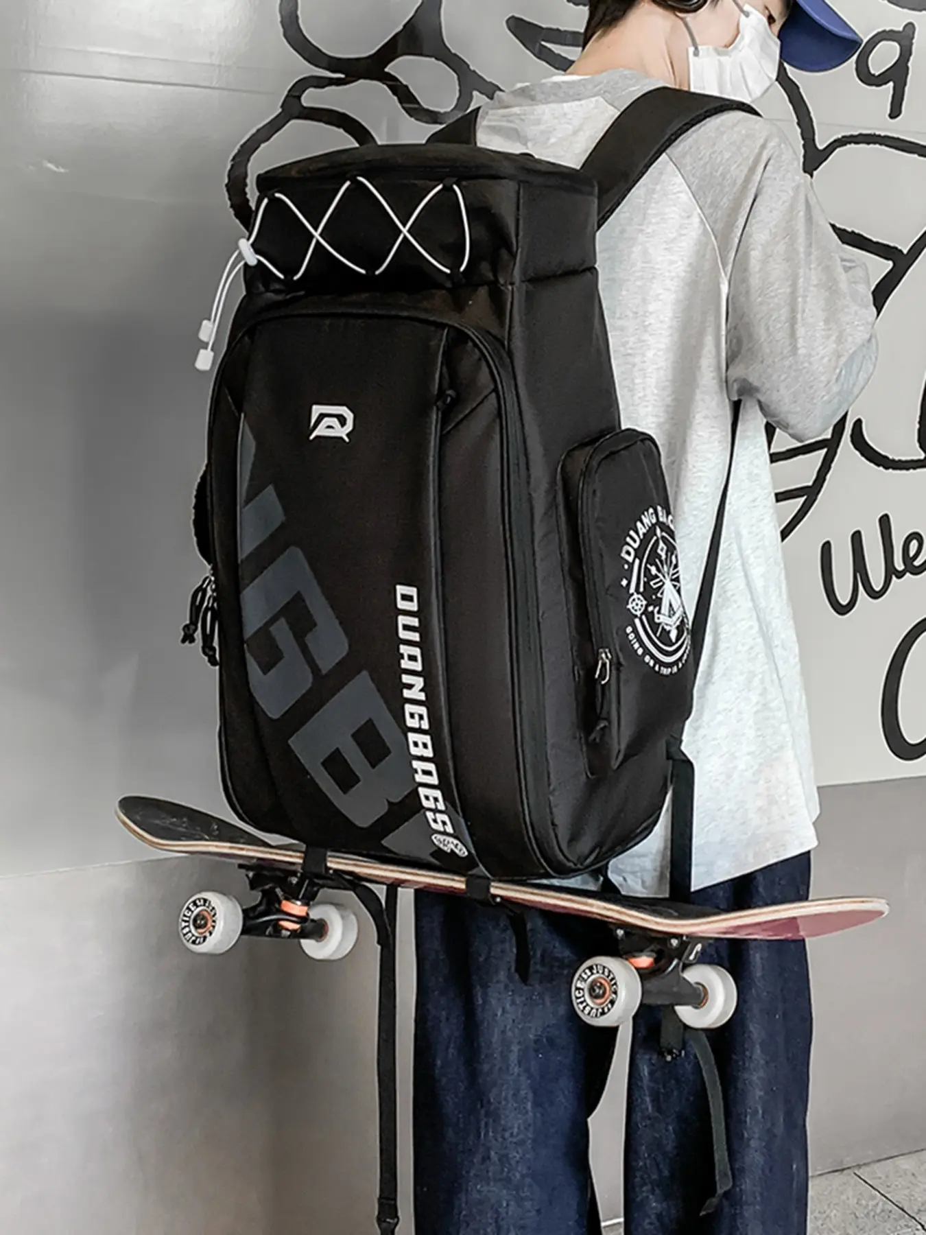 Large Capacity Skateboard Backpack, Outdoor Hiking Drawstring Sports Bag, Waterproof Durable Multi-Compartment Travel Ski Bag, Skateboarding, Daily Commutes