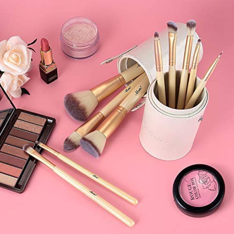 Makeup Brushes 10Piece Golden Makeup Brush Set with Foundation Powder Mineral Eye Face Make Up Brushes Holder