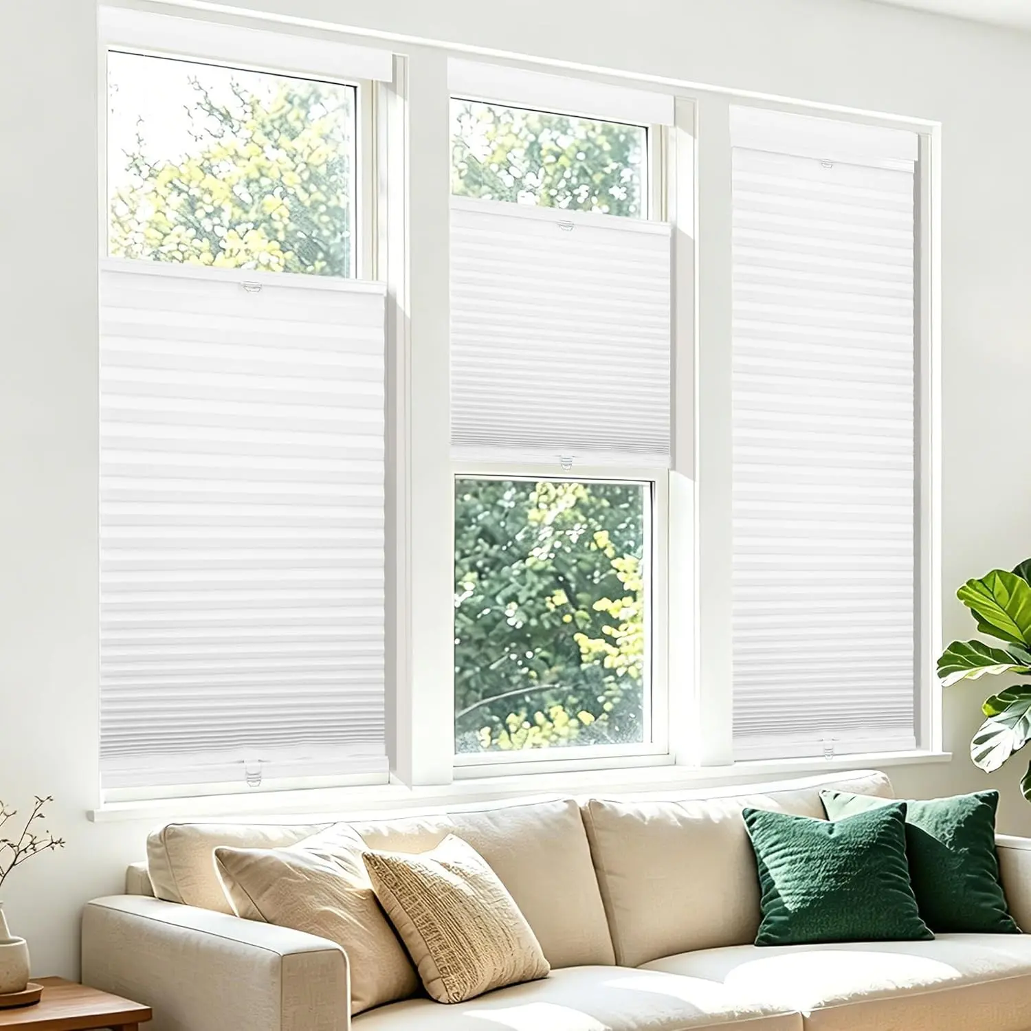 Cordless Top Down Bottom Up Cellular Shades, Thermal Insulated Honeycomb Blinds for Indoor Windows, White, 35" x 64"