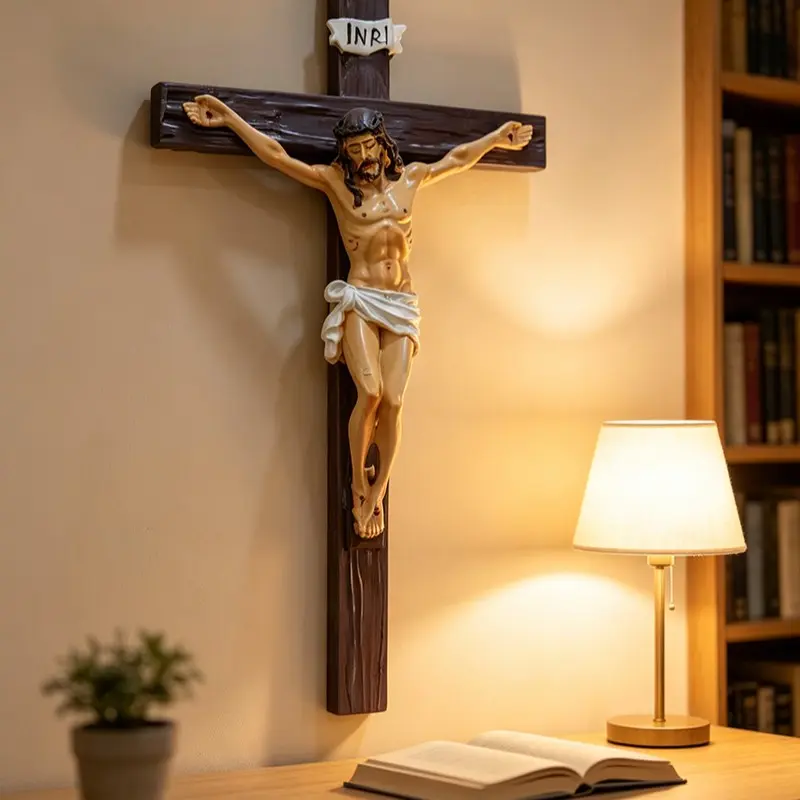 Inri Jesus Crucifix Wall Mount, Resin Painted Christ Statue, Catholic Home Decor, Religious Decoration, Bedroom Living Room Hallway Ornament, Christian Prayer Gift