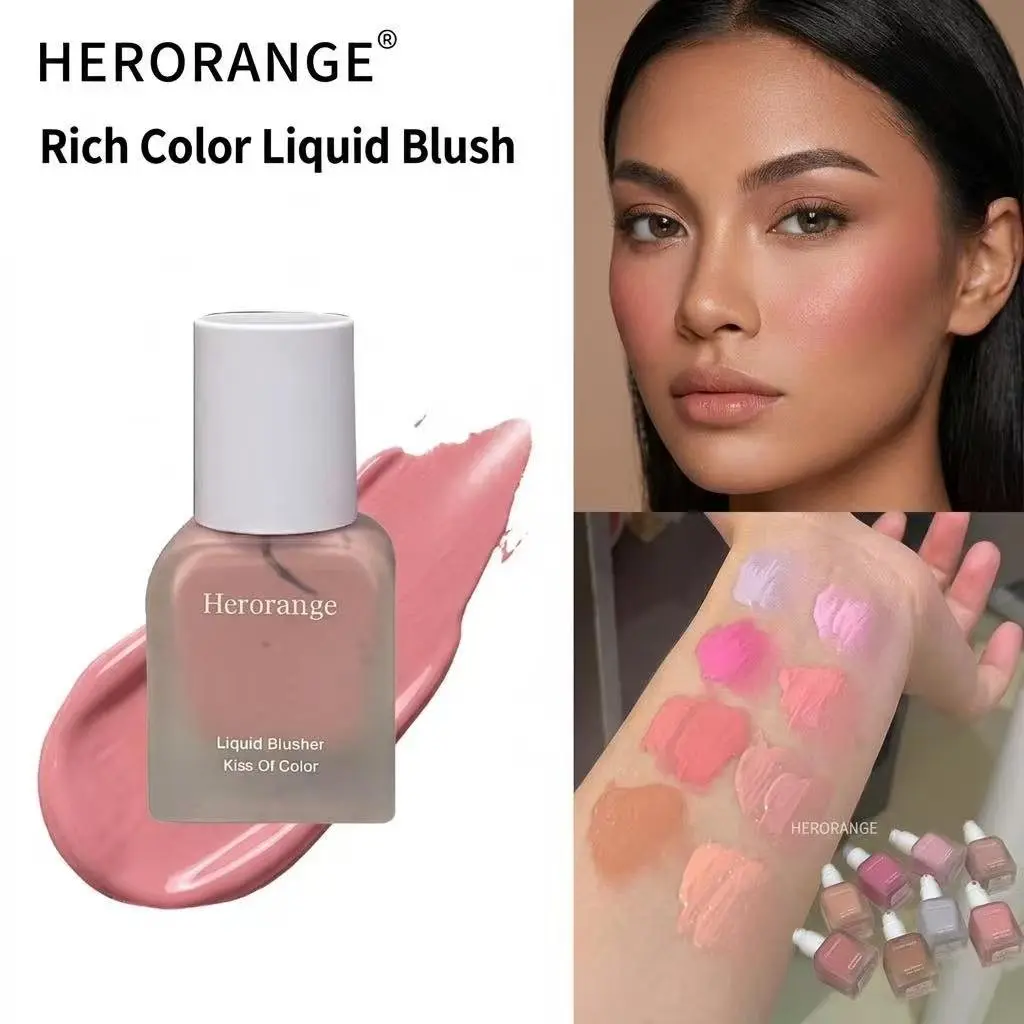HERORANGE liquid blush with hydrating, Moisturizing melting texture lightweight seamless blendable no cakey finish no flying powder multiple color options suit various skin tones precise pump design easy dosage control brighten dull skin boost vitality