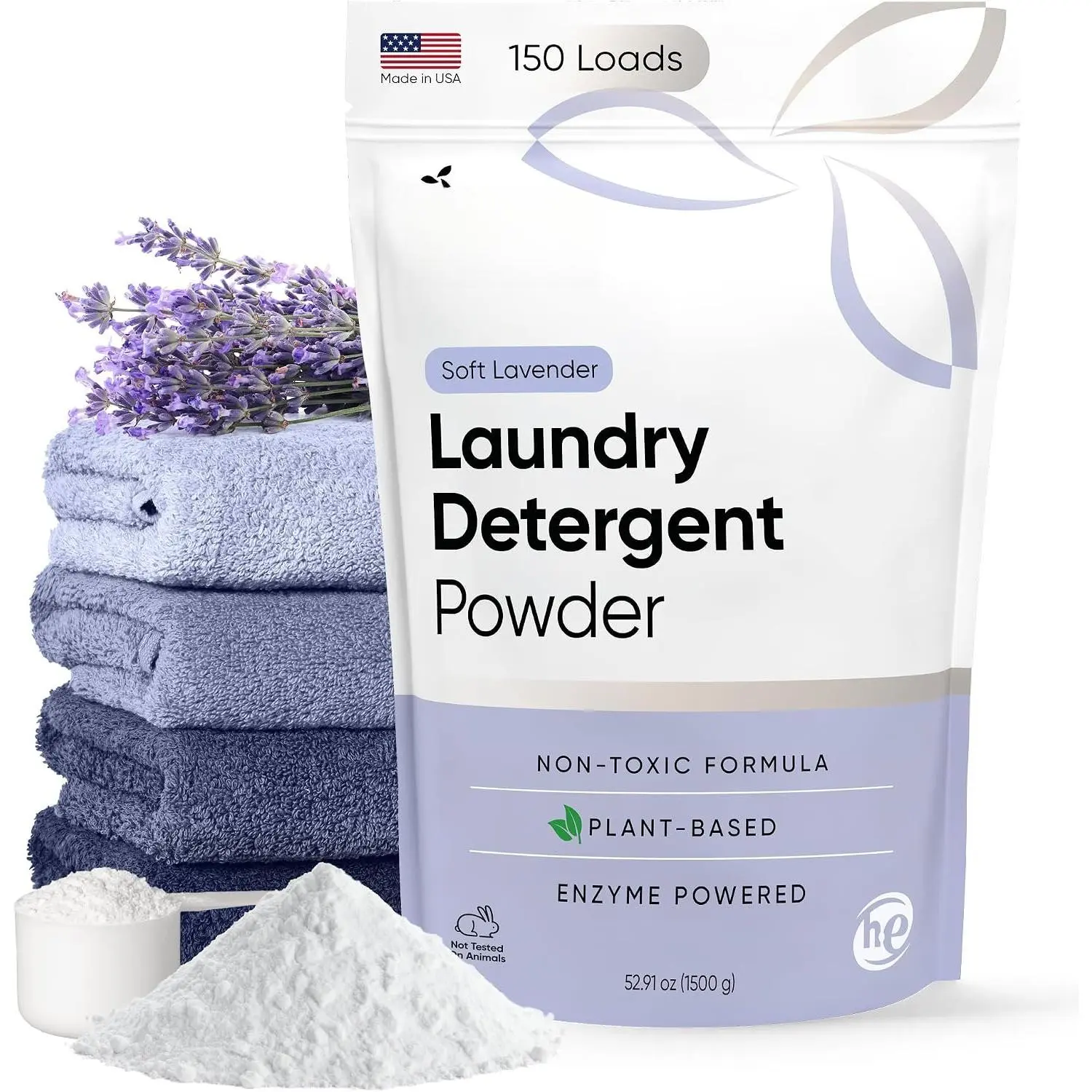 -Based Enzyme Laundry Detergent  Laundry Detergent for Hard Water & Cold Water Washing - HE Compatible Low Suds Clothes Odor Remover - 150 Loads, Lavender Scent