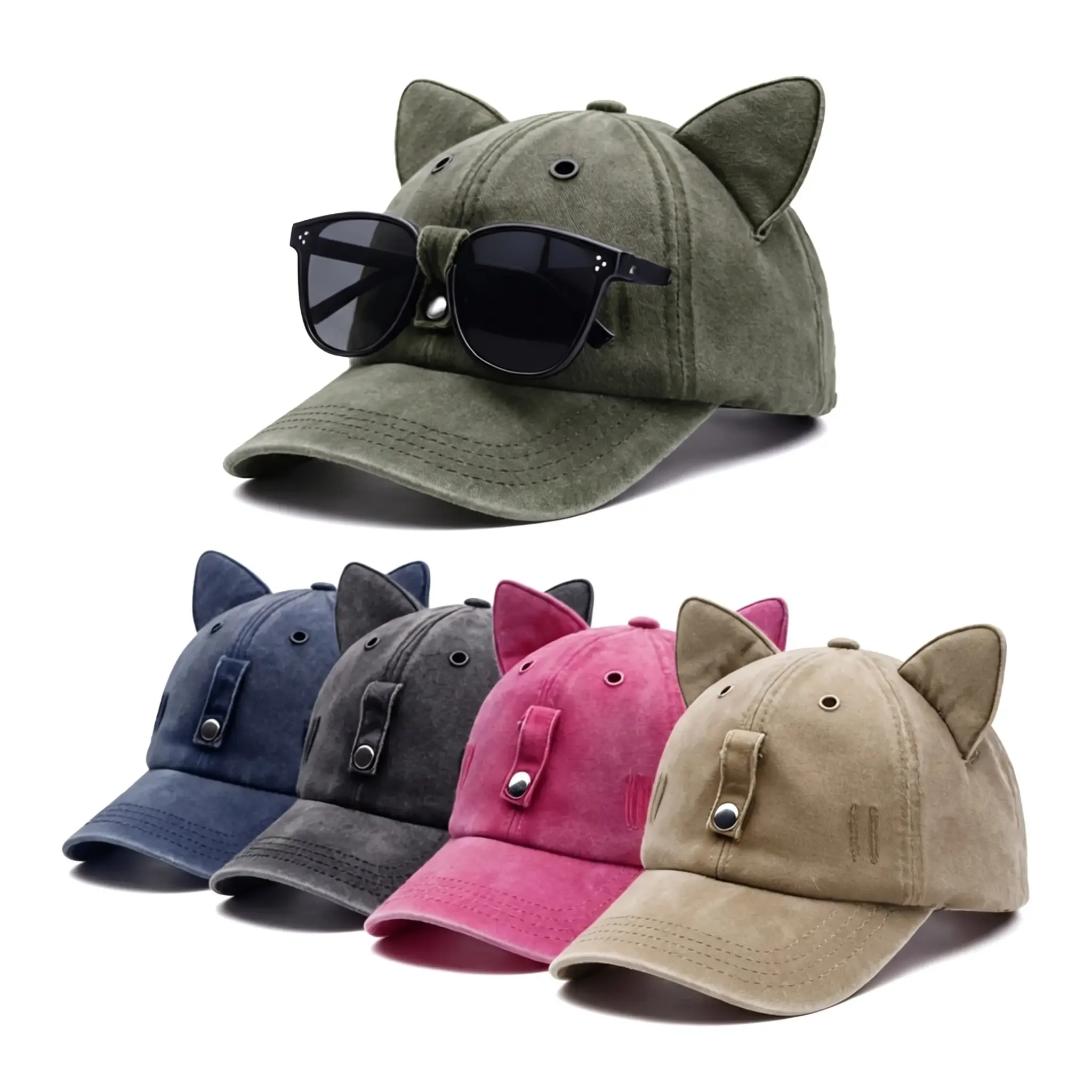 Playful Y2K Cat Ear Trucker Hat With Detachable Sunglasses Vintage Washed Baseball  Pilot Style UV Protection Snapback Hip Hop Streetwear Adjustable Unisex  Lightweight Breathable For Beach Festival Travel