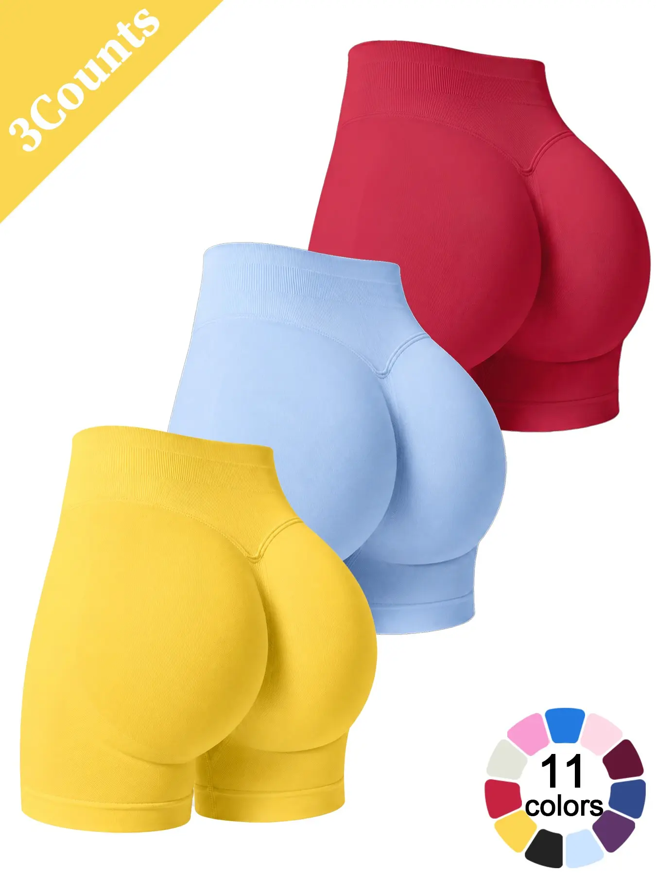 Women’s 3 Pack Workout Shorts Solid Color High Waist Butt Lifting Seamless Buttery Soft Comfortable Tight Yoga Shorts for Gym Workout Running Cycling 4 Way Stretch Tummy Control Shaping Breathable Daily Versatile Fitness Shorts