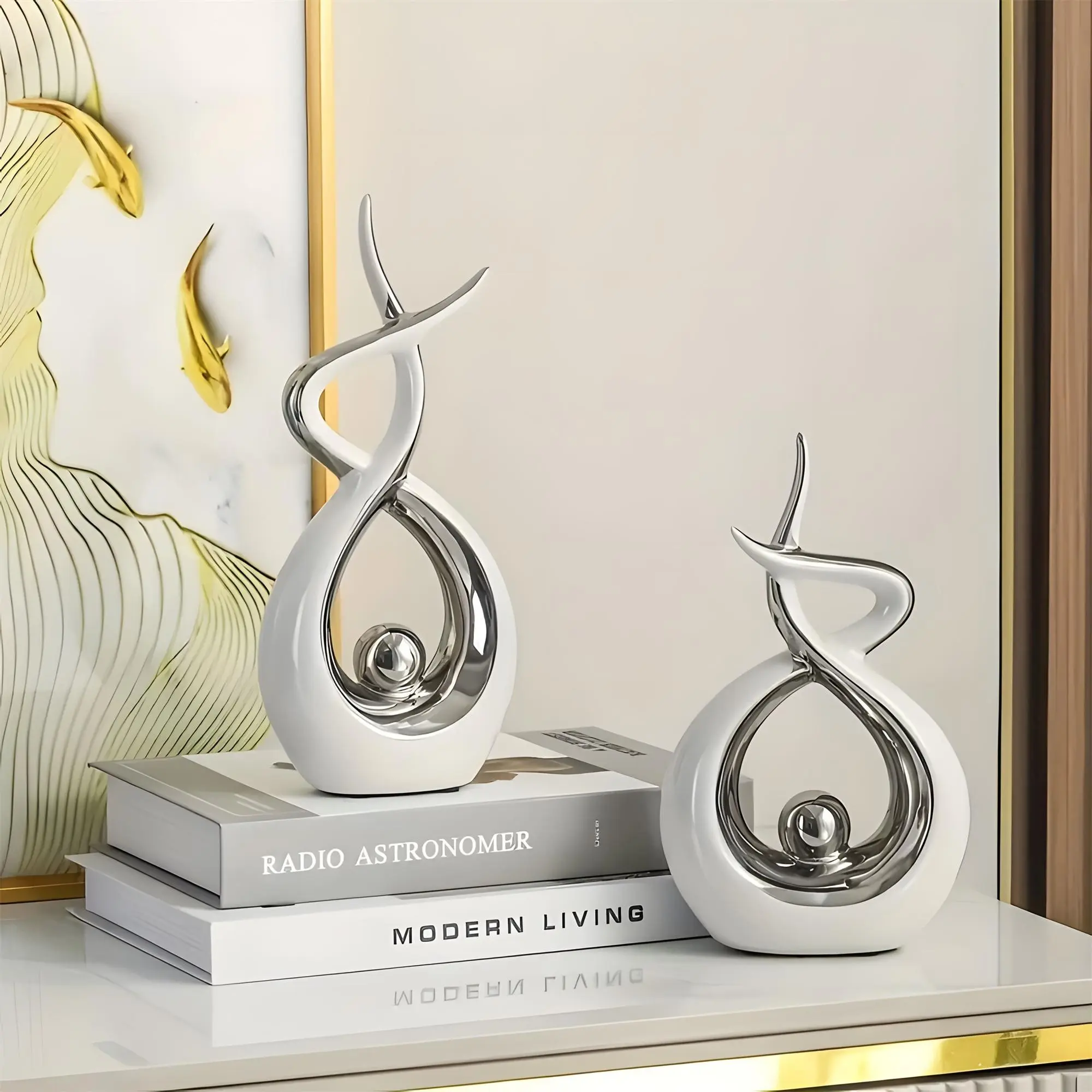 Modern Sculpture Table Decor Set, 2 Pieces Resin Sculptures for Living Room, TV Stand, Office Desk, Coffee Table, Shelf Decoration, Perfect Gift