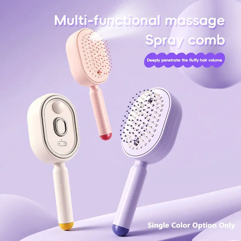 Electric Spray Retractable Air Cushion Comb, Rechargeable Self-Cleaning Hair Brush, Portable Hydrating Mist Spray for Scalp Massage
