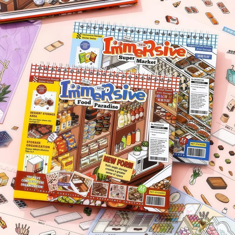 SIMNO Food Paradise Supermarket Scene Sticker Book DIY Miniature Kit - Sticker Shopping Scrapbook Accessory with Tweezers, 3D Summer Vibes Craft for Journaling, Stress Relief Gift for Teens, Scrapbooking