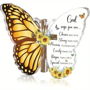 Acrylic Christian Religious Gifts, Bible Verses God Faith Inspirational Scripture, Serenity Butterfly Cross Prayer Decor, Christian Keepsake Decoration