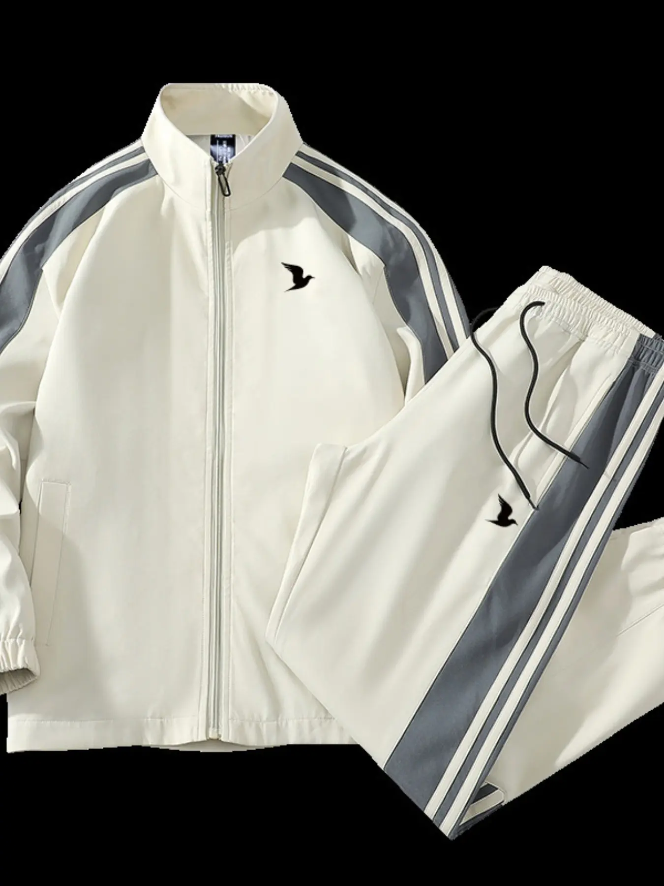 2-piece set of contrasting color splicing workwear design, windproof and waterproof fabric, daily commuting, loose and breathable, running, training, leisure and sports set, matching tracksuit, Athleisure Tracksuit Set