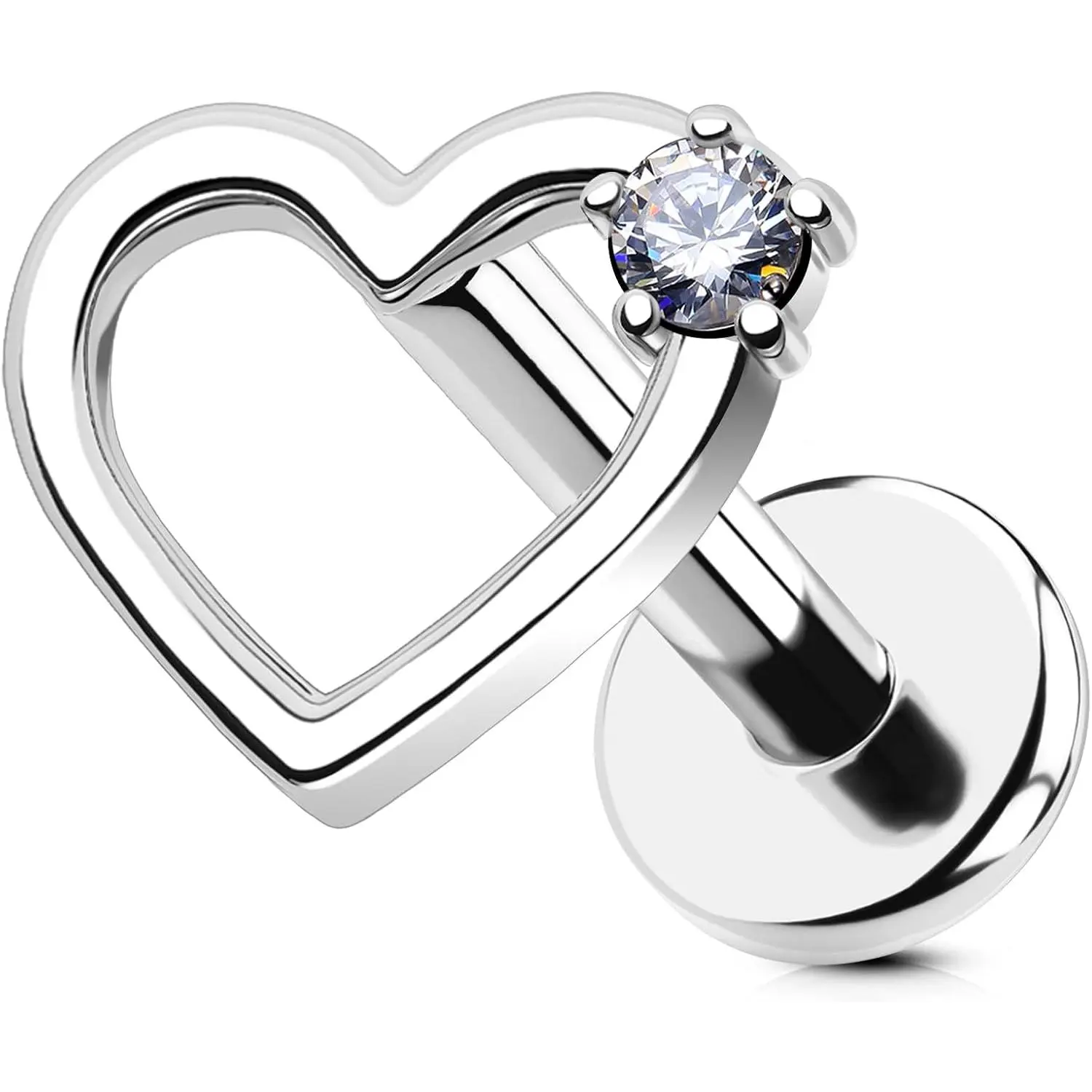 Heart Helix Earrings, G23 Solid Titanium Flat  Stud Earrings 16G Internally Threaded Dainty Helix Cartilage Tragus   for Women Men