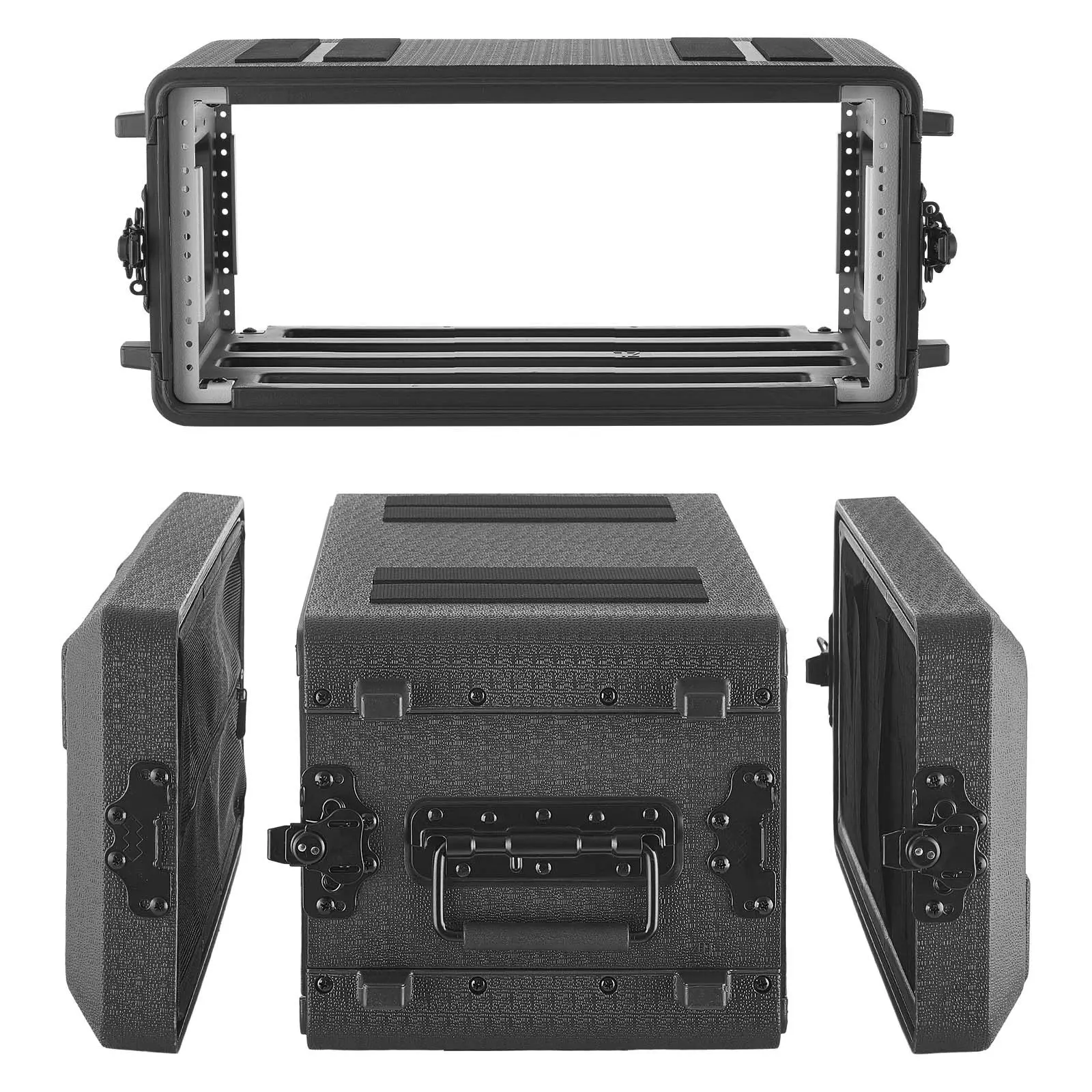 VEVOR 4U Polyethylene Rack Case - 12in Depth, Shallow Rackmount Flight Case with Microphone Compartment, Recessed Latches, Easy Installation, 8.7in Internal Depth for Amplifiers, 12" Depth, Microcomp.