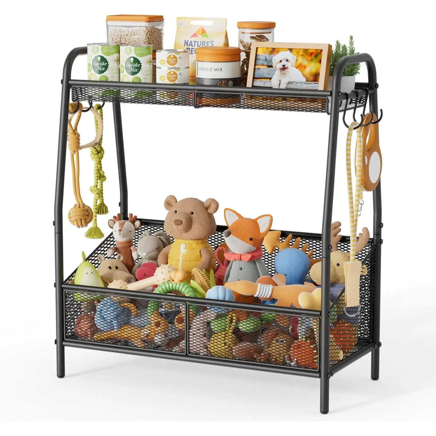 Full Metal Dog Toy Basket, 23.6"x11.2"x7.9" Large Dogs Toy Bin with Storage Organizer, Chew-Resistant Toy Box for Dog Stuff Accessories, Pet Toy Storage Holder for Cat Dogs Essential Supplies