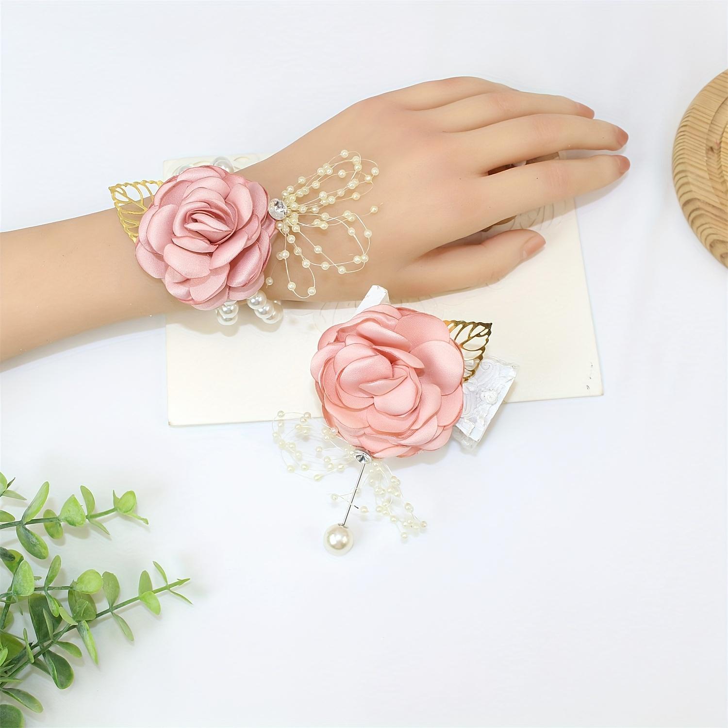 Wedding Accessories 2-Piece Corsage & Wrist Corsage Set, Lifelike Jasmine Adjustable Wristband, Classic Style for Bridesmaids & Grooms, Always-Fresh Look, Time-Saving Prep