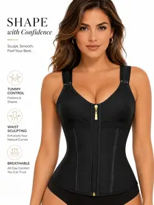 1 Count Women's Lift Compression Shaper Corset, Colombian Underwear Shapewear, Fajas, Bone Support Bust Tops, Adjustable Strap Zip Front Waist Trainer, Tummy Cinching Hourglass Shapewear Belts, Perfect For Office Looks & Everyday Wear