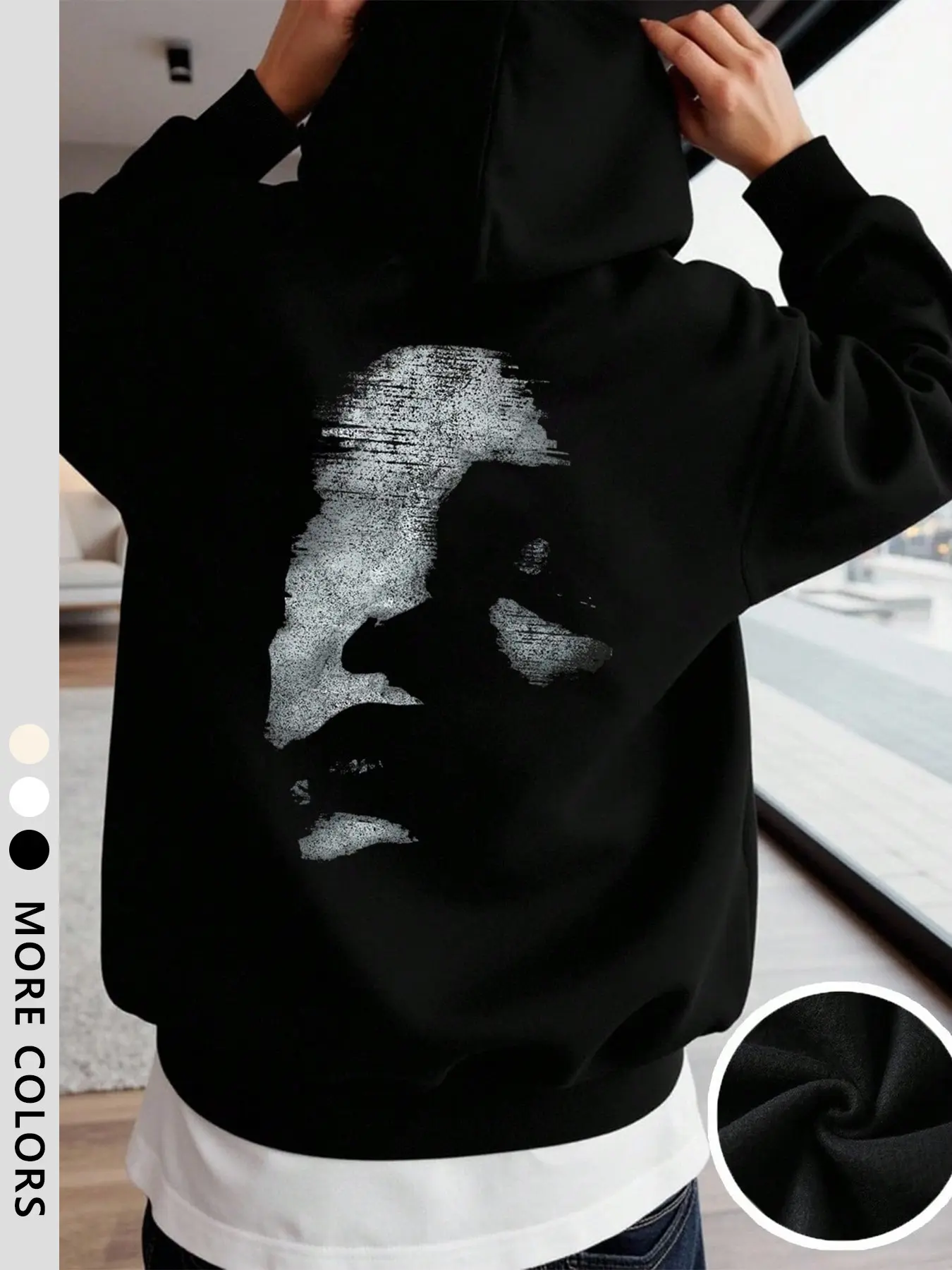 Unisex Hoodie with Face Print Design, Fashion Streetwear Hip-Hop Casual Loose-Fitting Oversized Sweatshirt for Fall & Winter