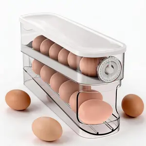 Egg Dispenser For Refrigerator Automatic Rolling,Space-Saving Egg roller,Organizer with Timer Freshness, Covered Dispenser Holds 12 Large Eggs, for Refrigerator, Kitchen, Cabinet & Desktop