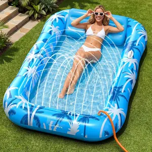 DSQUU Inflatable Tanning Pool Lounger Float with Sprinkler, X-Large Pool Floats with Auto Spray Cooling, 6 in 1 Sunbathing Lounge Floatie Raft Toys, Blow Up Pool Tanning Bed for Adults Kids Gifts #SummerWins