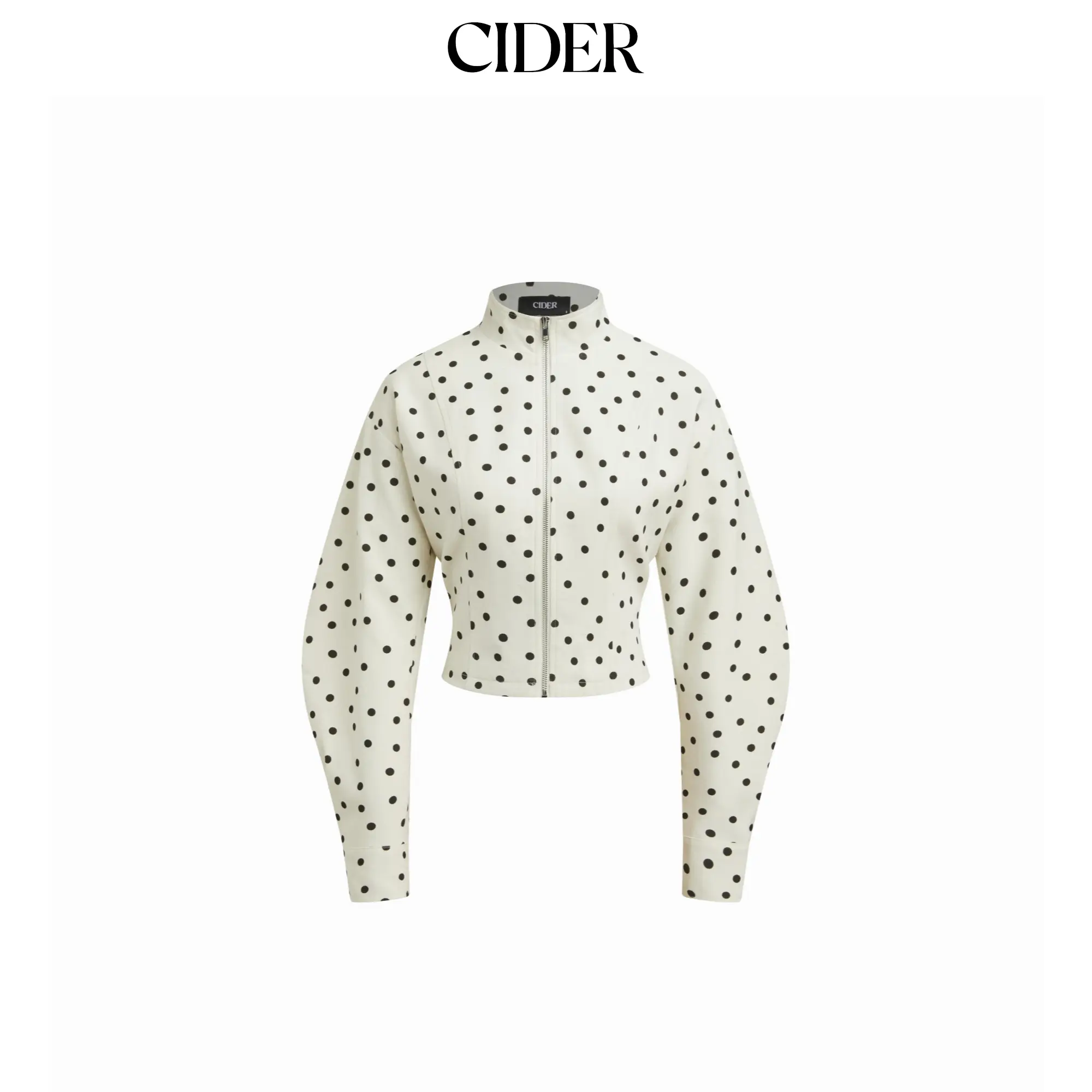 Cider Linen-blend Polka Dot High Neck Zip Through Jacket