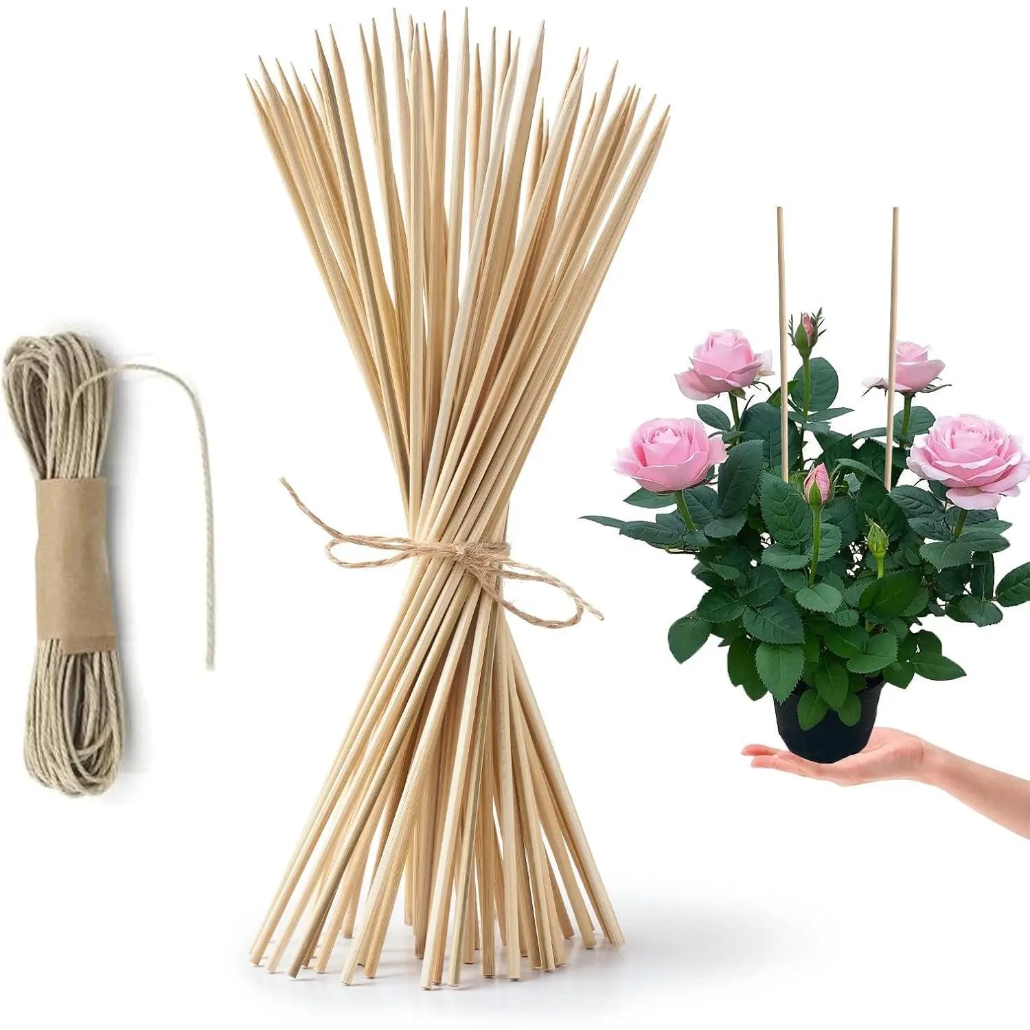 50 Pack 12 Inch Bamboo Plant Stakes, Wooden Plant Support Sticks for Indoor & Outdoor Gardening, Floral & Potted Plant Supports, Ideal for DIY Crafts; Sizes Available: 8", 12", 16"