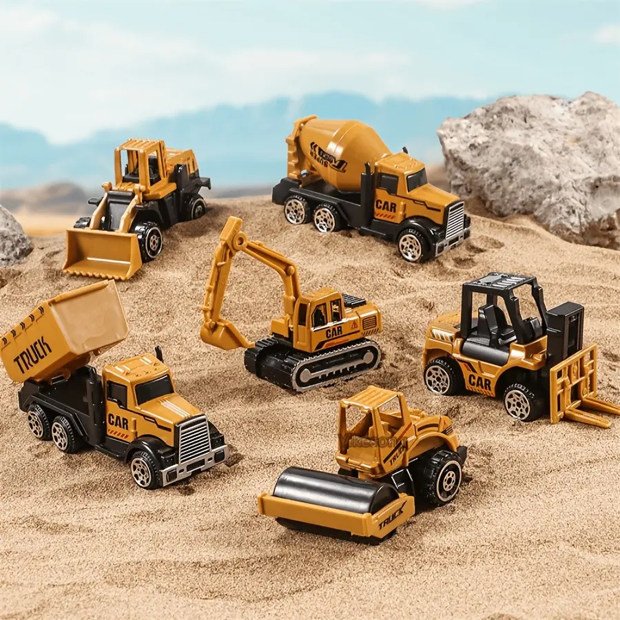 6-Piece Die-Cast Construction Toys Set, Mini Excavator & Engineering Truck Models, Ideal Gift for Boys Ages 3-6, Toddler Birthday Party Present