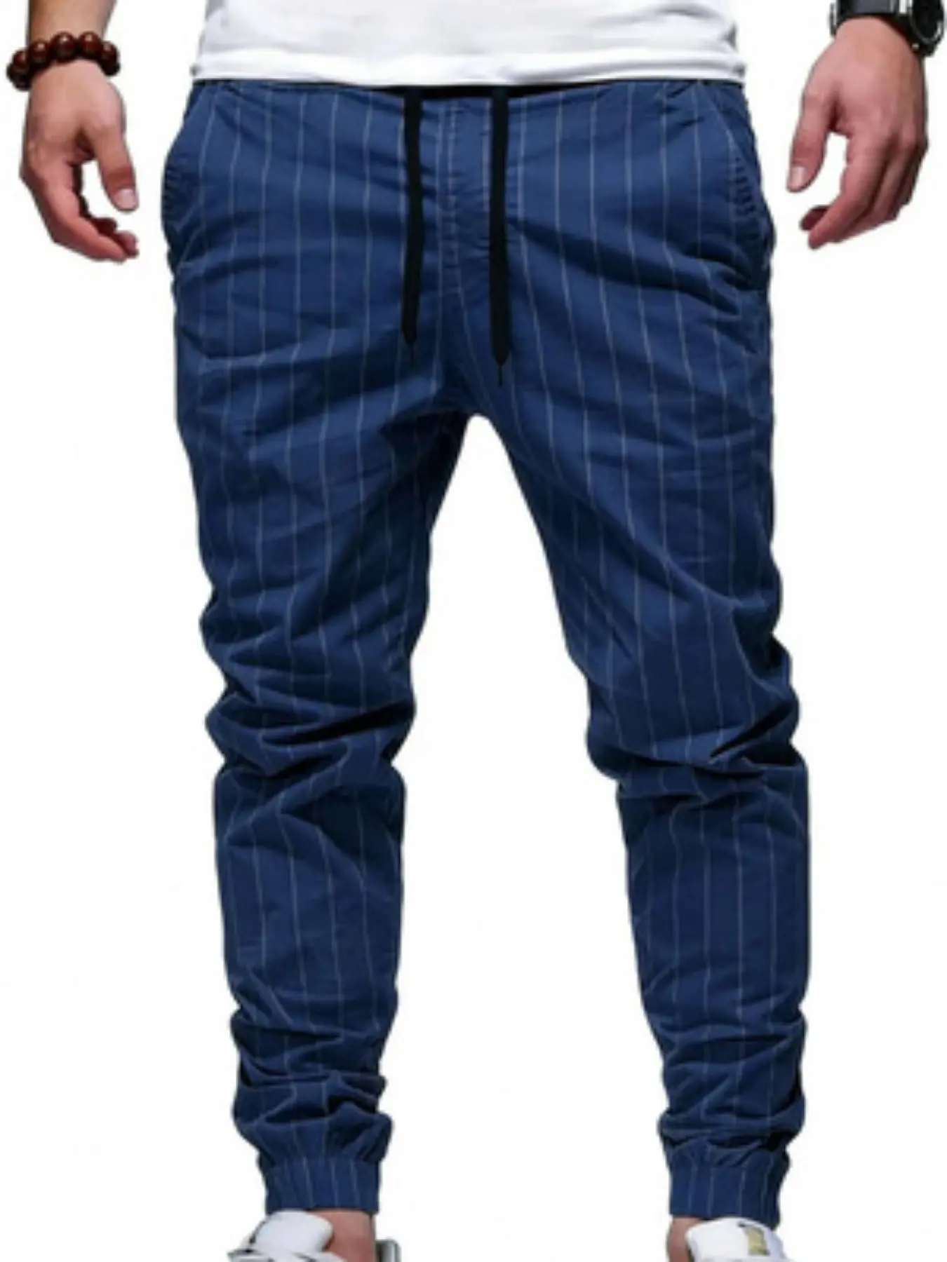 Summer Thin Men's Vertical Stripe Cargo Pants, Slim Fit Small Foot Harlan Pants, Cool and Versatile Sports Long Pants