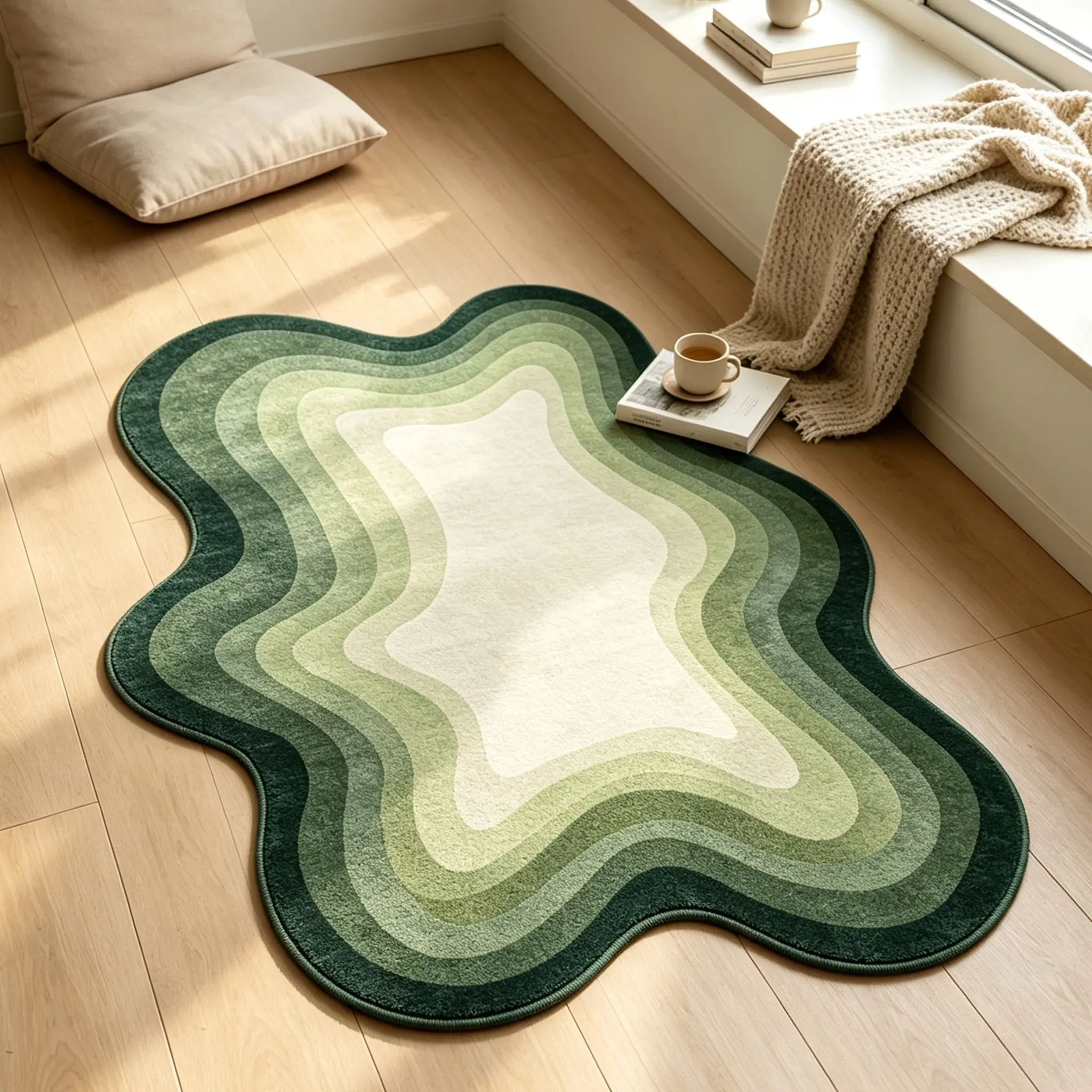 Morandi Gradient Ripple Rug, Artistic Design, Washable, Easy Care, Bathroom, Bedroom, Living Room, Universal Indoor Carpet
