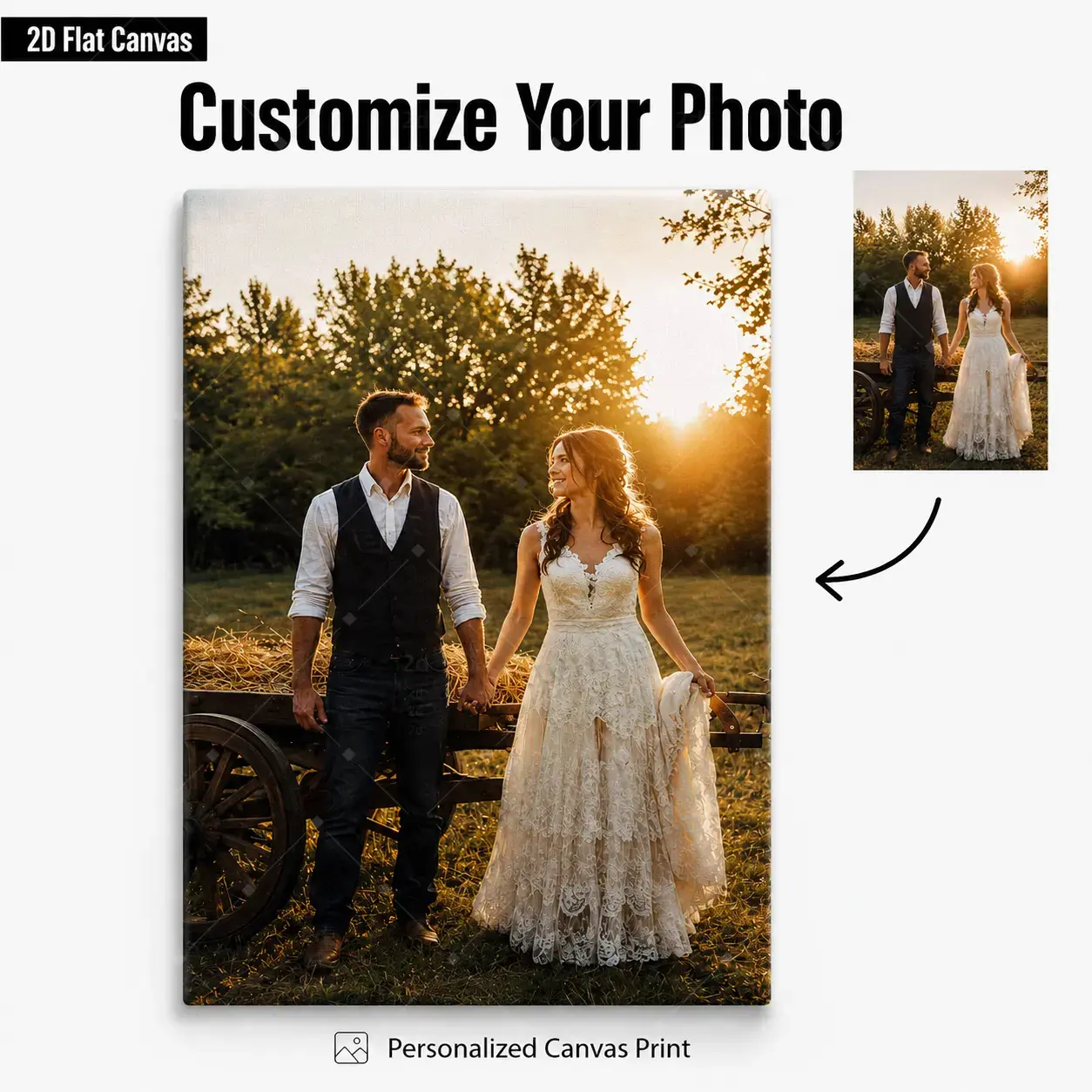Custom Wedding Couple Photo Canvas Wall Art, Blank Personalized Picture Poster Print, Customizable Portrait Decor Poster Print, Wedding Anniversary Valentine Bedroom Living Room Entryway Wall Decor Gift, Unframed Canvas Poster or Framed Canvas Wrap