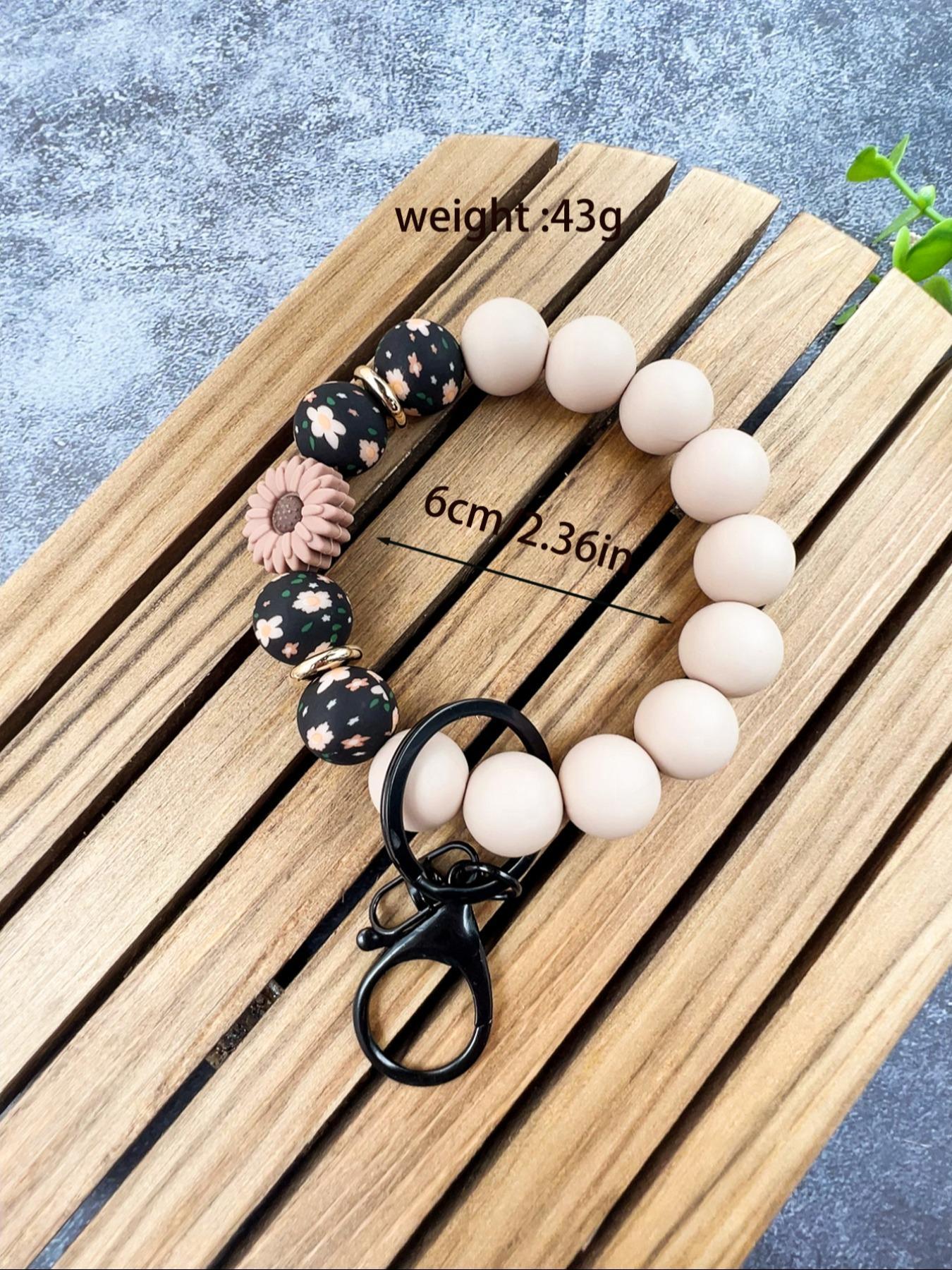 Boho Style Flower Decor Beaded Keychain, Vintage Style Silicone Beaded Keychain for Women & Men, Fashion Accessories for Daily Use, Floral Pattern Keychain