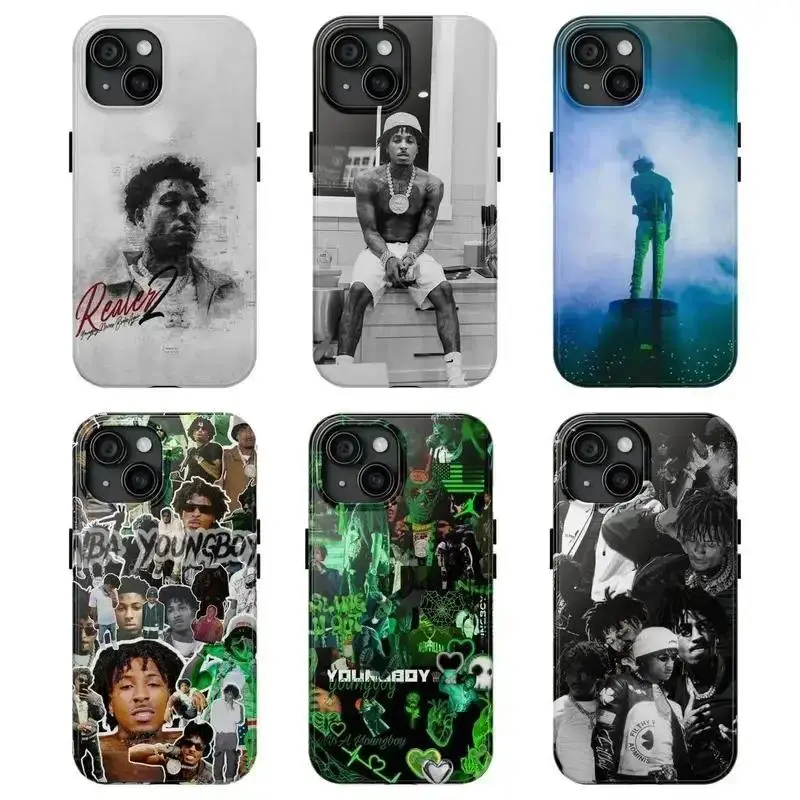 Vintage YoungBoy Rap Star Collage Custom Plastic Phone Case - Green Neon Hip Hop Aesthetic, Shockproof Protective Casing & Cover Accessory Suitable for iPhone 17-11 Pro Max/Plus and  Samsung Galaxy S23-25