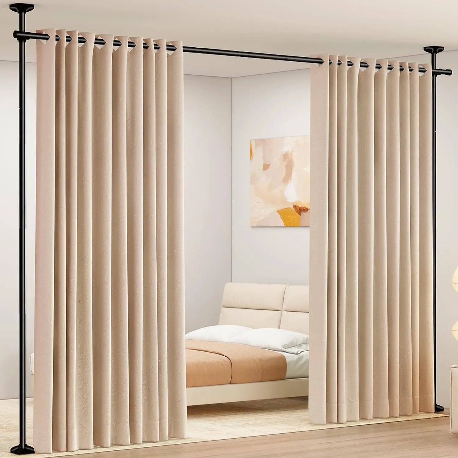 Room Divider Rod, No Drilling Room Separator for Partition 4-10ft(H) 28-70inch(W) Duty Temporary Wall Divider to Ceiling Tension Rod, Black| No Drilling Temporary Wall Divider for Partition,Duty to Ceiling Tension Rod for Privacy