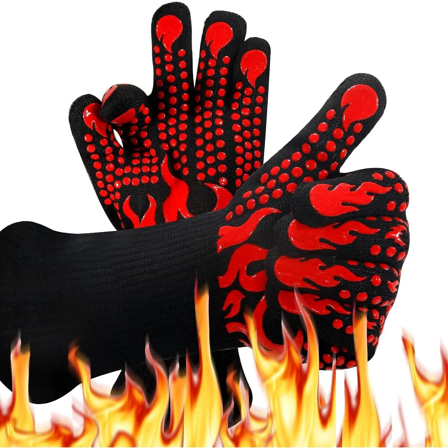 BBQ Gloves - Ideal for Outdoor Grill Gloves- Cooking Glove Heat Resistant up to 1472 Grilling Glove Extended Wrist for Additional Safety, Oven Glove/Kitchen Gloves for Oven- Women/Men Dad for Gifts