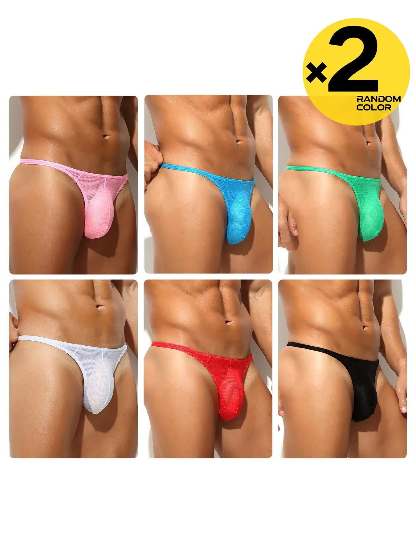 2/3/4 Pack Random Color Men Ultra Thin Strap Mesh Thong Underwear, Solid Color Low Rise Bulge Pouch Briefs, Breathable Stretchy See Through Lightweight Male Intimate Panties for Daily Dating Gym Casual Home Wear