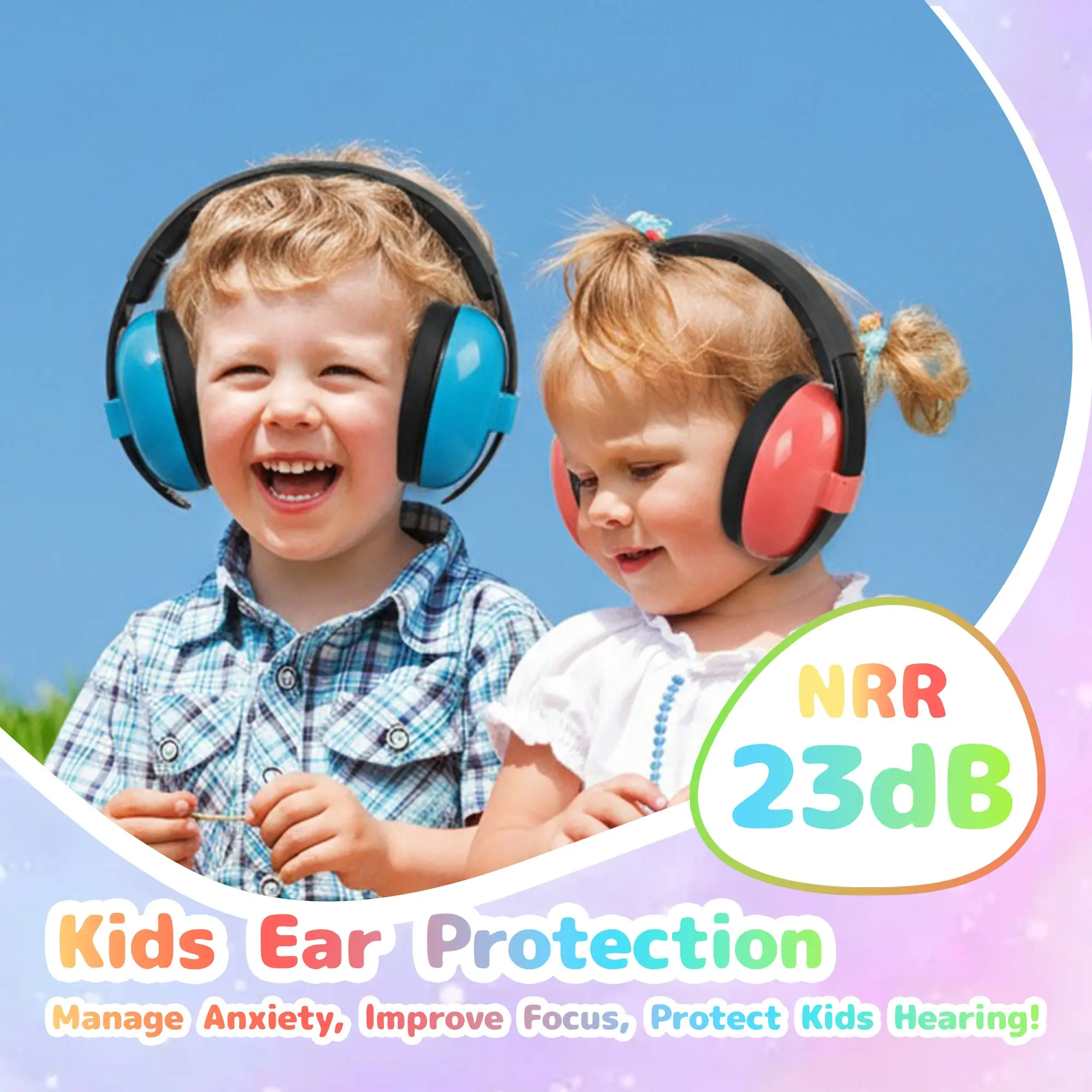 Kids Noise Cancelling Ear Muffs NRR 23dB Toddler Hearing Protection Headphones Adjustable Soft Ear Defenders for 2-5 Years Old Kids Travel Fireworks Concert Monster Truck Autism Sensory Noise Reduction Ear Protector Headband Ear Cushions