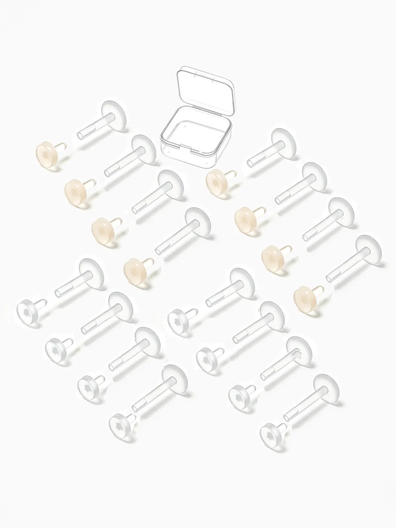 18g Nude Clear Cartilage Helix Tragus Earrings for Work Threadless Push in Clear Nose Studs Plastic Lip Labret Piercing Retainers for Surgery Sport School Invisible Ear Stud 18gauge 6-10mm