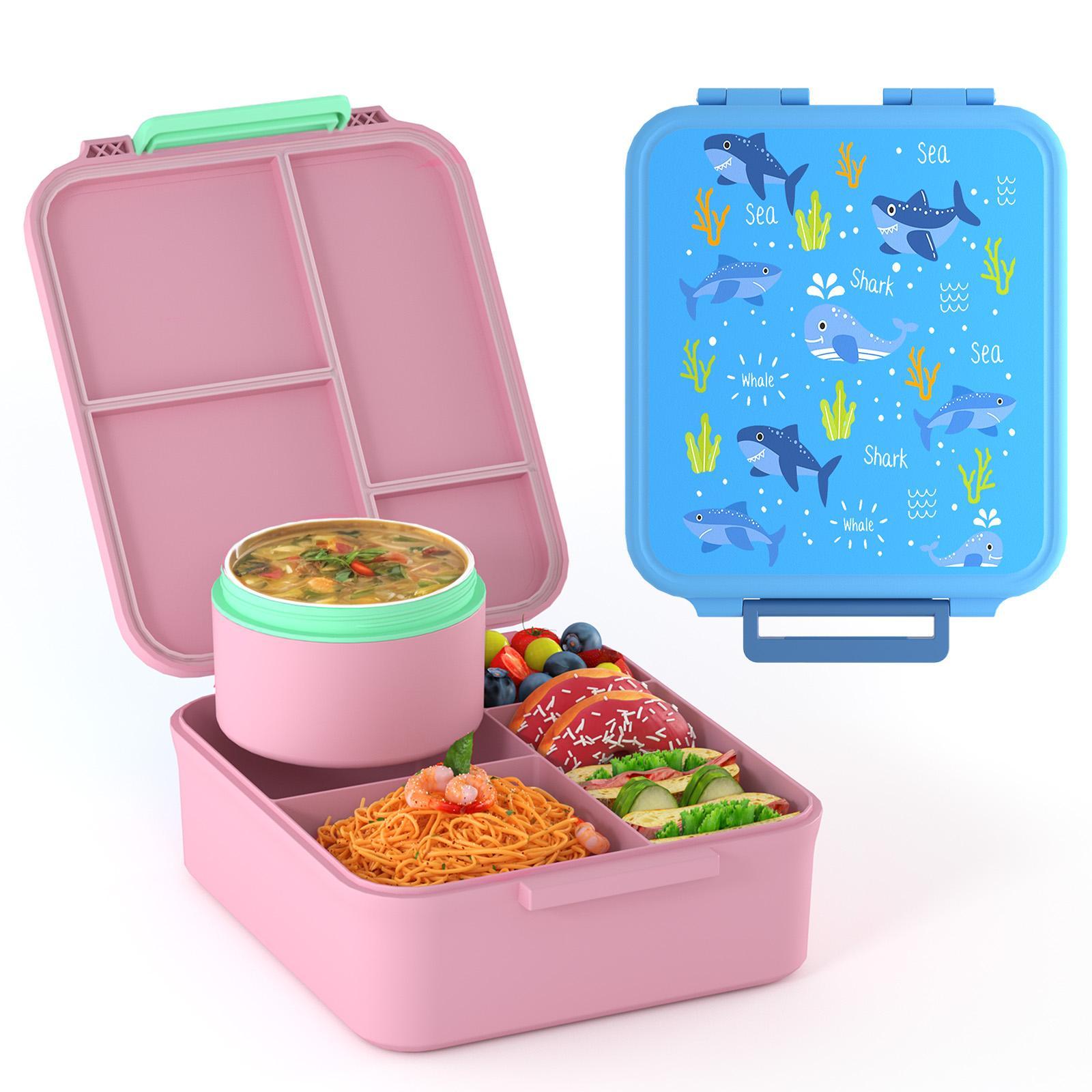 Leak-Proof 4-Compartment Bento Box with Insulated 8 oz Soup Jar | Portable Hot Food Lunch Container with Utensils for School & Travel