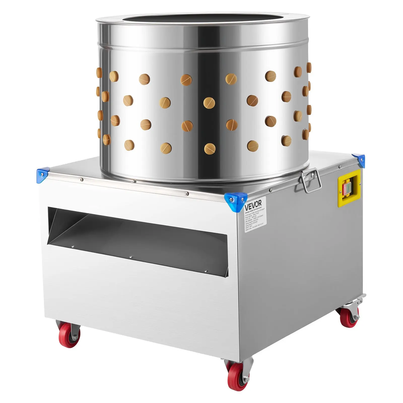 VEVOR Electric Chicken Plucker Machine, 23.6 in Stainless Steel Drum, 2200W Motor, 240RPM, 119 Independent Rubber Fingers, Transport Wheels, 2-4 Chickens Per Cycle Feather Removal Tool, 25.2x25.2x35.8 in, 39.00 kg