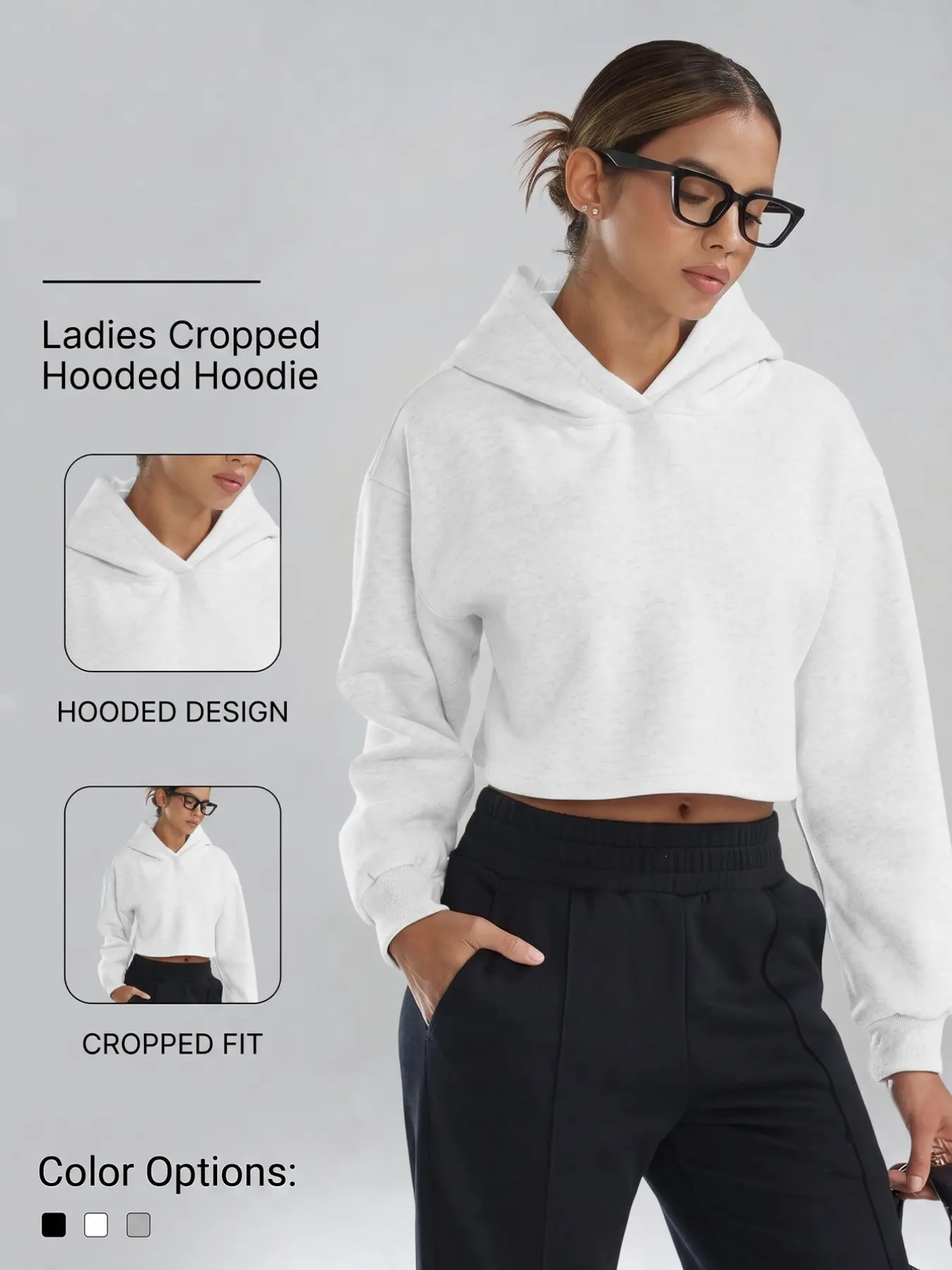 Women's Loose Short Hoodie, Long Sleeve Solid Color Crop Top, Casual Millennial Streetwear, Fitness Short Sleeve Shirt, Athletic Apparel Tops