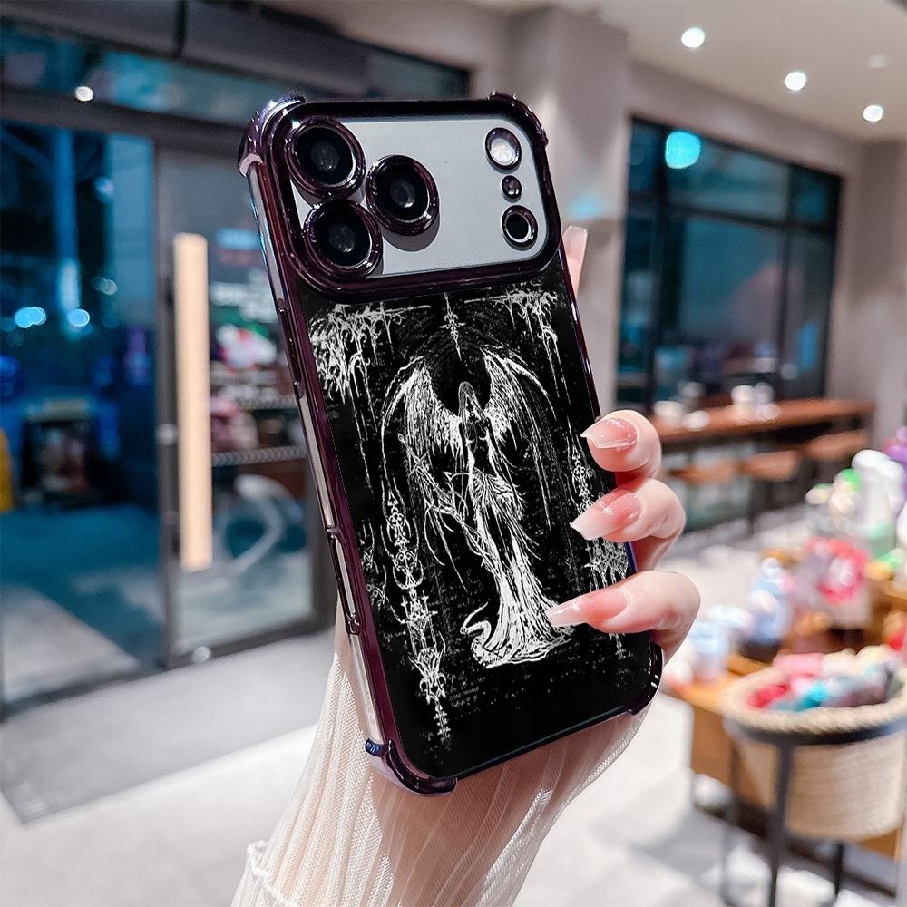 Phone Case for iPhone 17 Pro Max Air 16 15 14 13 12 11 Plus Gothic fallen angels Pattern Four Corner Anti-Fall Phone Case Transparent Electroplated Protective Cover