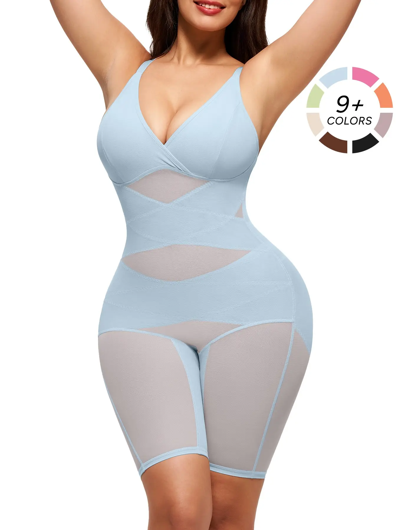 Women's Waist Trainer Shapewear, High Compression Faja, High Elastic Breathable Mesh V-Neck Full Body Contouring Bodysuit, Casual All Seasons Wear