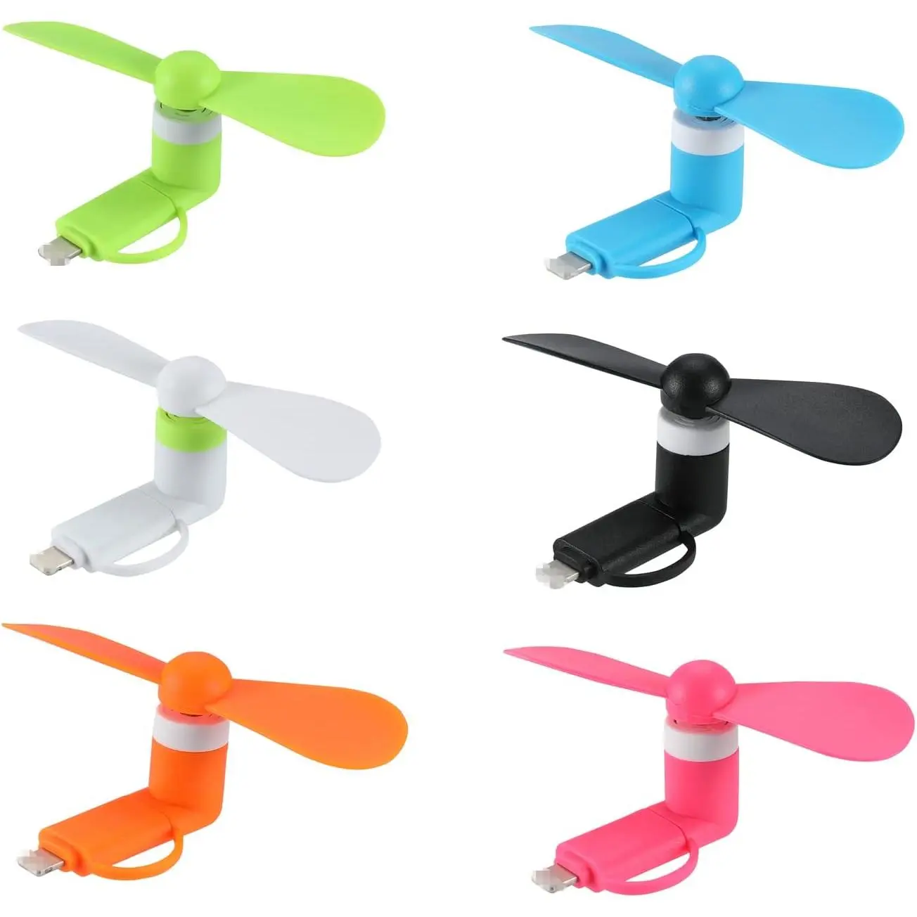 Mini Cell Phone Fan 2-in-1 Fan Compatible for iPhone, iPad, Android Smartphone,Tablet - Colorful and Powerful- Cell Phone Summer Accessories (6-Pack)