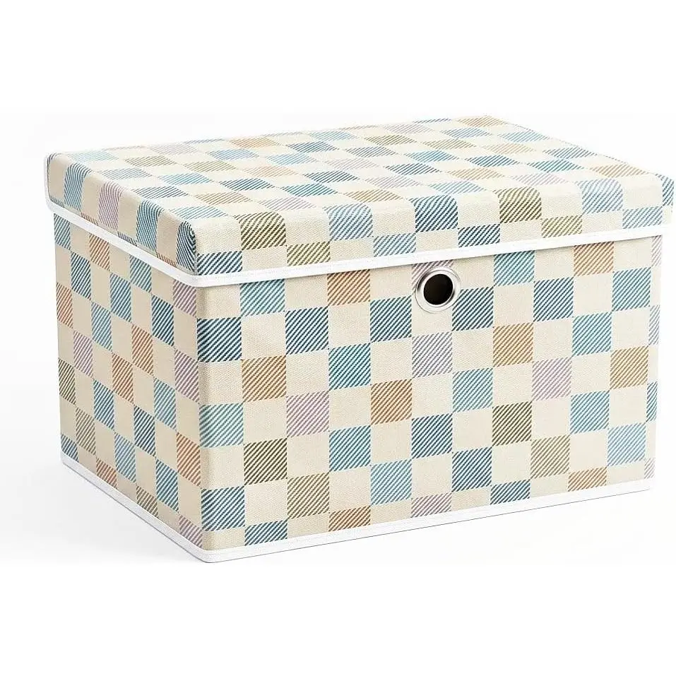 Decorative Storage Boxes with , 16.9x11x11 Inch Pastel  Fabric Storage Box with Lid, Odorless Sturdy Cardboard Insert, Foldable  Box Small  Box for Closet  Shelves