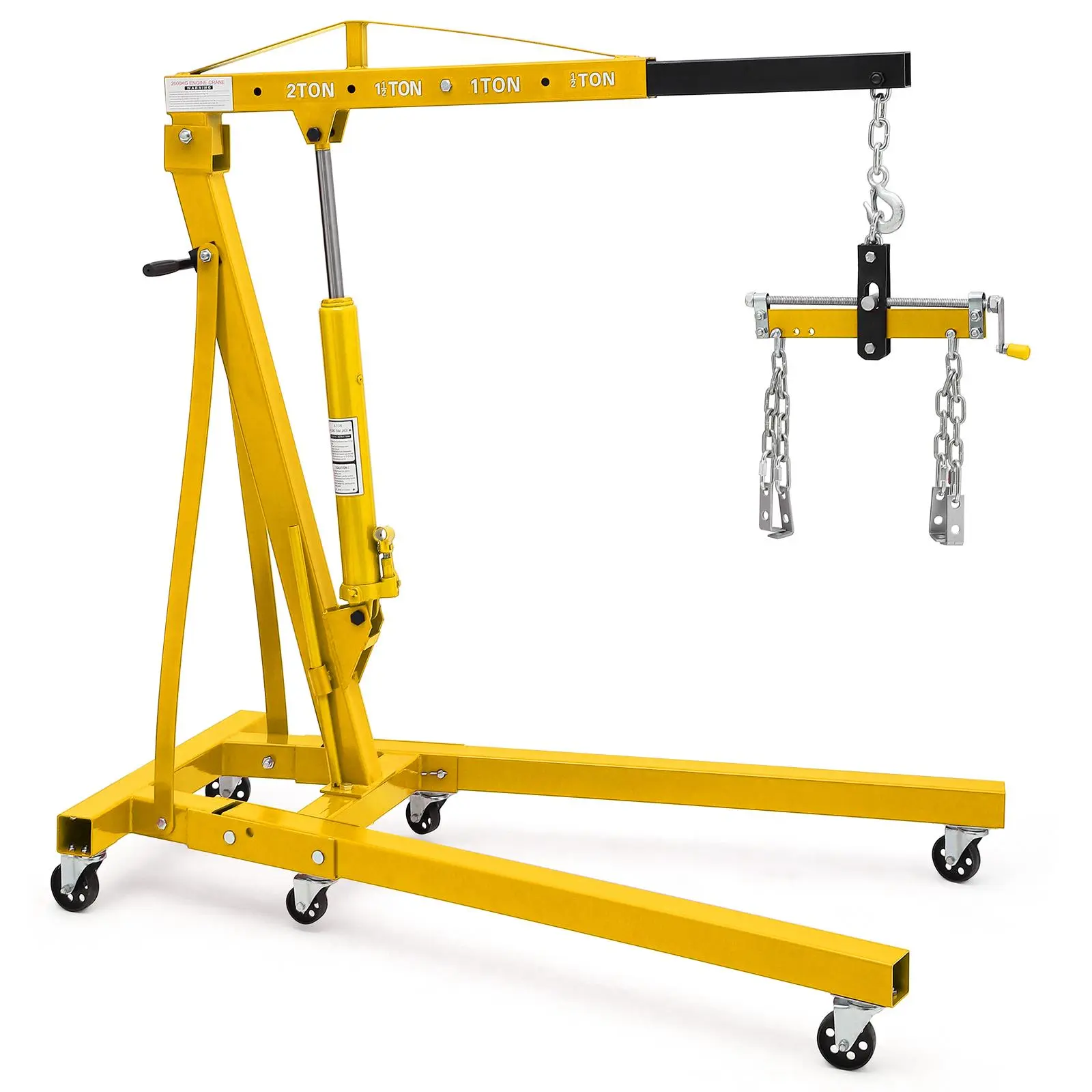 2 Ton Folding Engine Hoist, 4000 LB Hydraulic Shop Crane for Auto Repair. Heavy Duty Steel, 6 Swivel Casters, Adjustable Boom. Space-Saving Collapsible Design for Home Garage & Workshop. Red/Black/Yellow. Professional Lifting Equipment