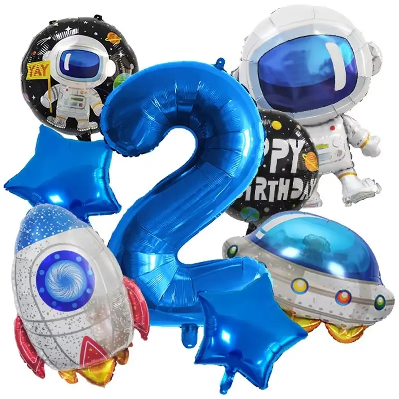 10pcs/set Astronaut Balloons, Rocket Aluminum Foil Balloons, Kids Birthday Party Decorations, Space Theme Decoration Supplies