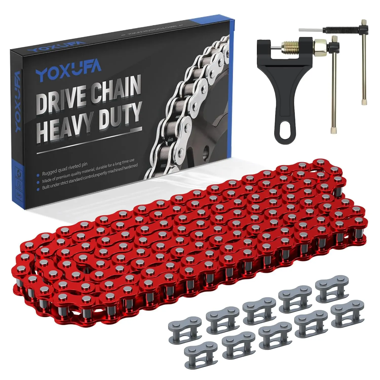 Heavy Duty Alloy Steel 420 Chain (132 Link) for Dirt Biking - Compatible with 50cc,70cc,110cc,125cc SSR Taotao Apollo Coolster Kazuma Pit Dirt Bikes, ATVs, 4-Wheel Go Karts, Predator 212cc Coleman CT200U BT200X Baja MB165 Mini Bikes (Red Parts), Mini Bike