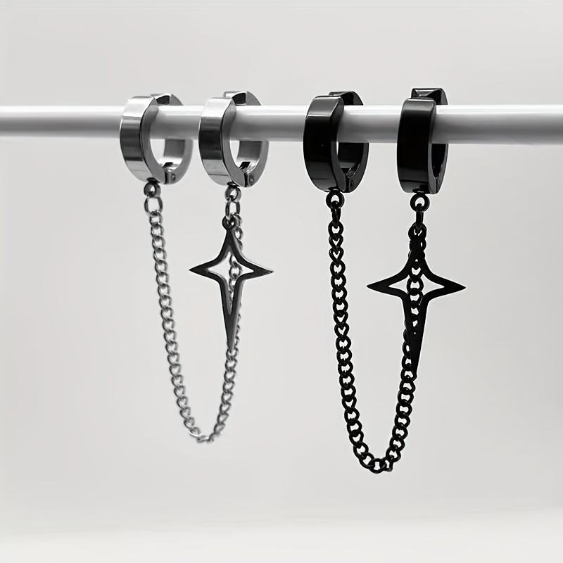 Men's Bold Chain Ear Clip - Stainless Steel Non-Piercing Design - Ideal for Streetwear, Festivals, Clubs & Casual Outings - Edgy Hip Hop Style Complements Urban Fashion Looks