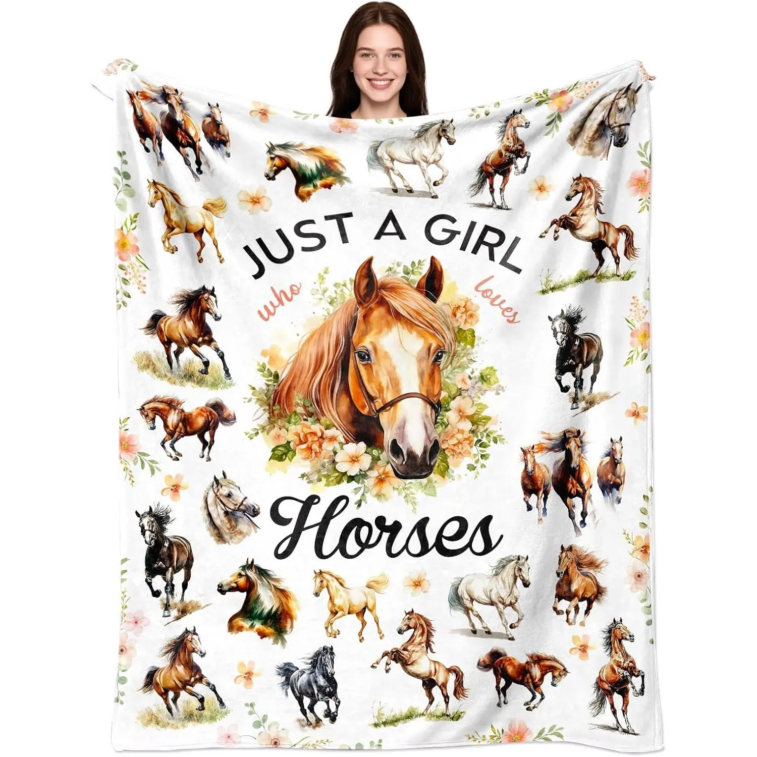 Horse Blanket Gifts Just A Girl Who Loves Horse Blanket Cozy Flannel Horses Throw Blankets Decor Bedding Gifts for Kids Adults
