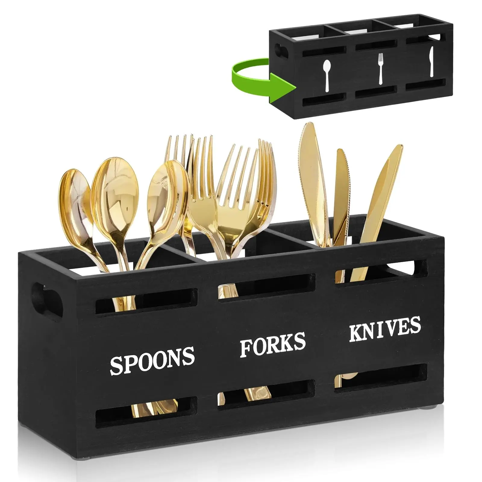 Letter Pattern Cutlery Holder, 1-Count 3-Grid Cutlery Storage Box, Large-Capacity Cutlery Organizer, Multifunctional Kitchen Tableware Holder for Forks, Spoons and Knives, Container, Home, Kitchenware