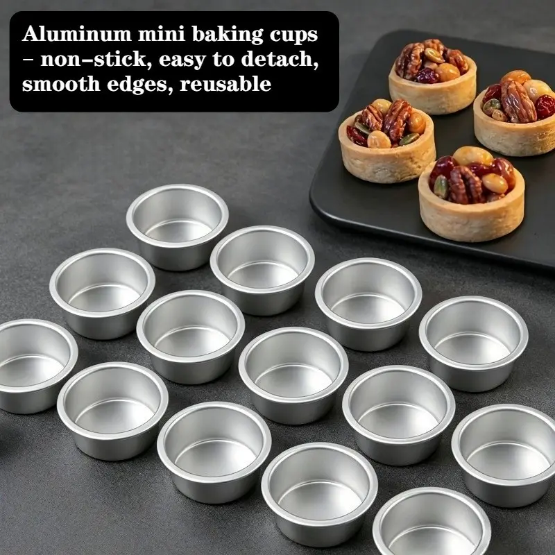 Aluminum Mini Baking Cups—Non-stick and easy to remove, with smooth edges; reusable and durable; perfect for cheesecakes and cupcakes—ideal for Christmas and Halloween baking; cake molds 7-piece baking set