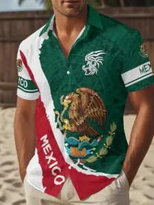 Men's Hawaiian Tropical Patriotic Shirt, Mexican Puerto Rican Flag Print, Summer Casual Top, Unique Ethnic Design, Casual Aloha Shirt, Perfect for Daily Wear