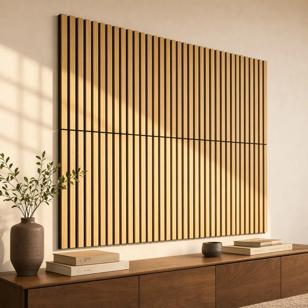 Acoustic Panels 8 Pack Oak Wood Slat Wall Panels 23.6x23.6in 3D Groove Sound Absorbing Panels for Walls Ceilings MDF Polyester Noise Reduction for Home Theater Office Bedroom Gym Bathroom, Oak Color Options, MDF/Polyester Material